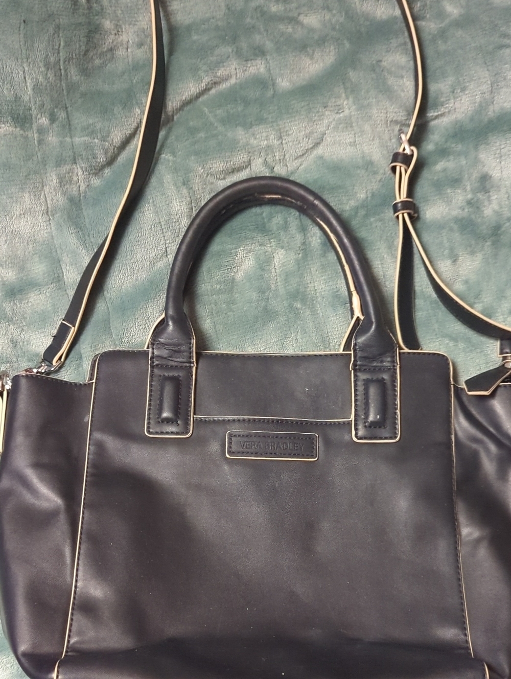 21-Vera Bradley Black Tote with Cream Piping. Pre-loved.